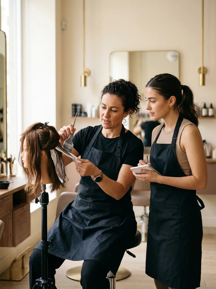 Coloriste Jean Bonan travaillant une technique de coloration mèche par mèche en salon